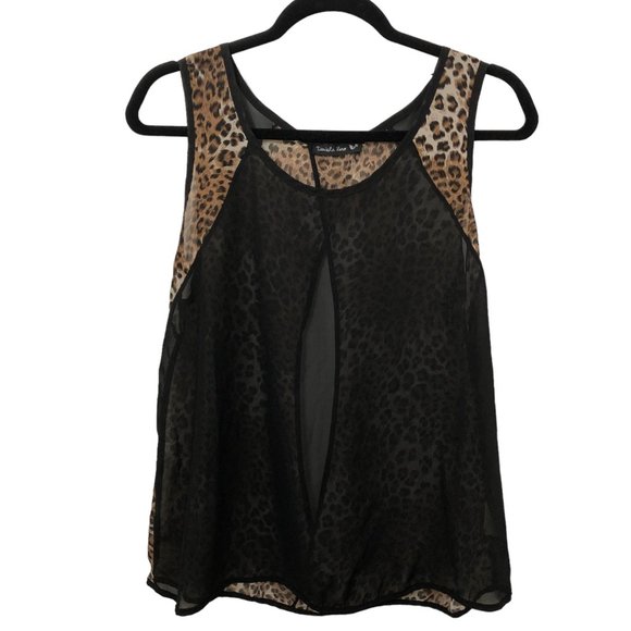 Double Zero Black Brown Animal Print Open Back Slit Sleeveless Top M - Picture 1 of 6